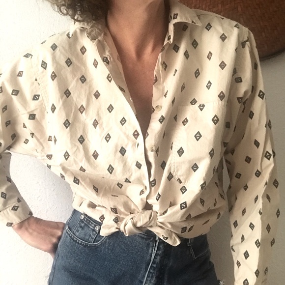 Vintage Tops - 🦚VTG 80s oversized cotton button down shirt